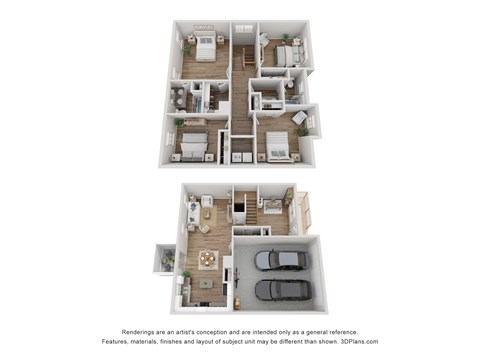 Floor plan for 4 beds, 2.5 baths, 2007 sqft